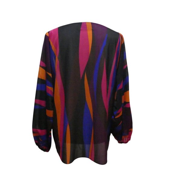 Vintage Samantha O California 80's Semi Sheer Ribbon Pattern Split Sleeve Blouse - Picture 4 of 6